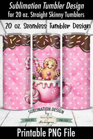 Pink Gingerbread with Chocolate Drip Seamless 20 oz Sublimation Tumbler Design Sublimation Ewe-N-Me Designs 