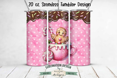 Pink Gingerbread with Chocolate Drip Seamless 20 oz Sublimation Tumbler Design Sublimation Ewe-N-Me Designs 