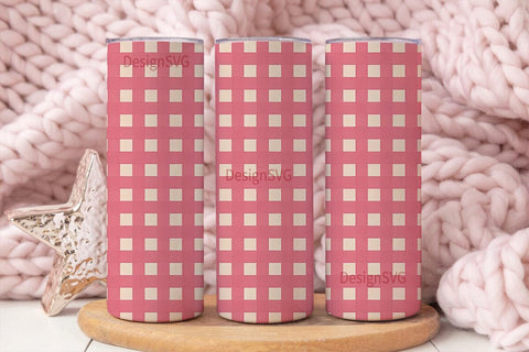 Pink Gingham 20oz Tumbler Wrap Sublimation DesignSVG 