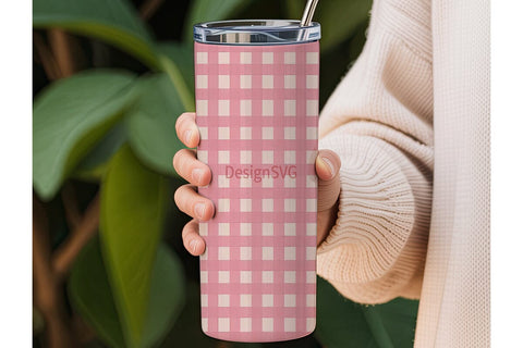 Pink Gingham 20oz Tumbler Wrap Sublimation DesignSVG 