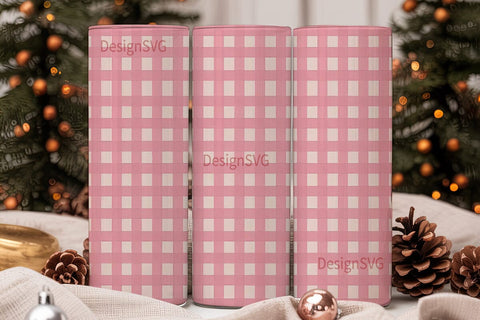 Pink Gingham 20oz Tumbler Wrap Sublimation DesignSVG 