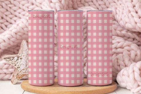 Pink Gingham 20oz Tumbler Wrap Sublimation DesignSVG 