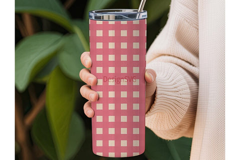 Pink Gingham 20oz Tumbler Wrap Sublimation DesignSVG 