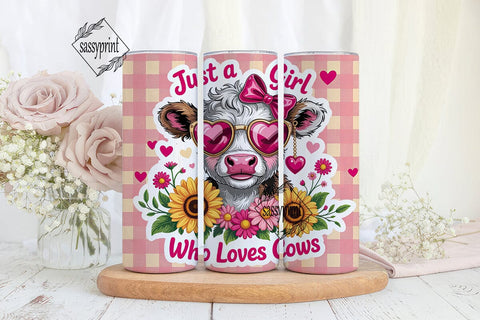 Pink Gingham Cow 20oz Tumbler Wrap Sublimation sassyprint 