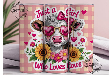 Pink Gingham Cow 20oz Tumbler Wrap Sublimation sassyprint 