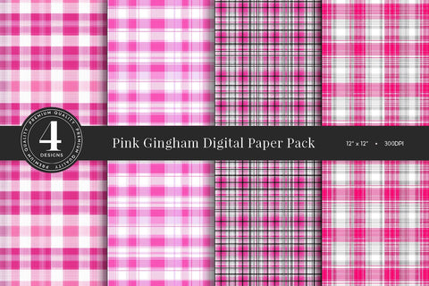 Pink Gingham Digital Paper Pack Sublimation BijouBay 