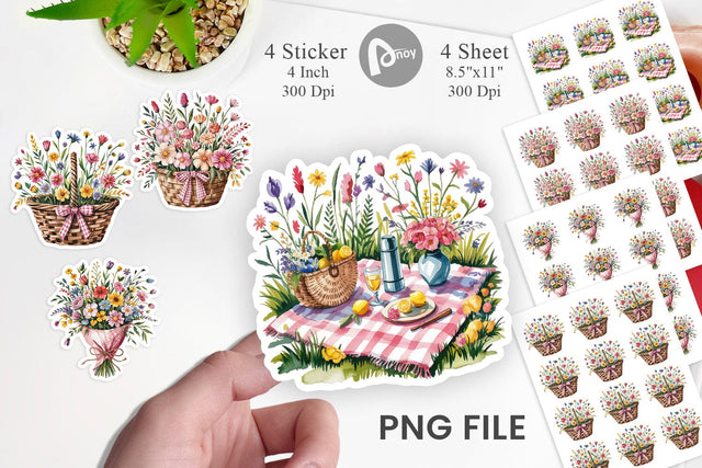 Pink Gingham Summer Florals Sticker Sublimation artnoy 