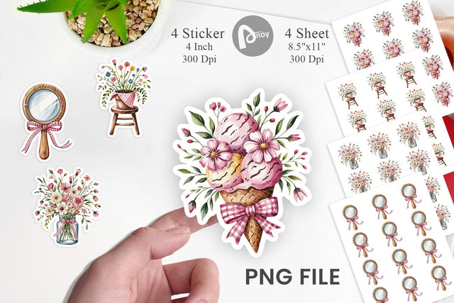 Pink Gingham Summer Florals Sticker Sublimation artnoy 
