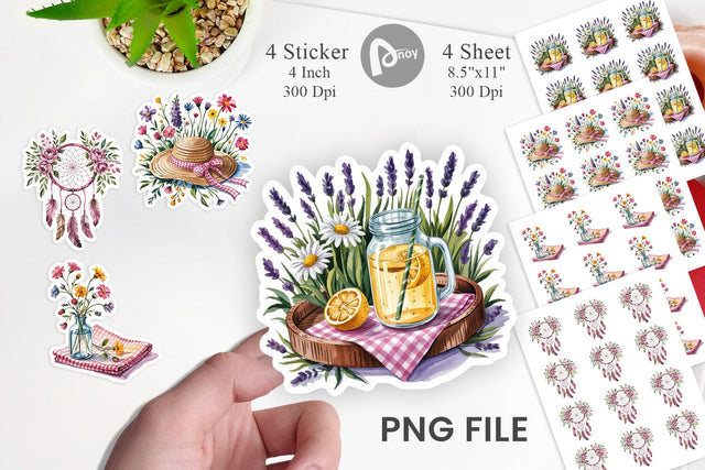 Pink Gingham Summer Florals Sticker Sublimation artnoy 