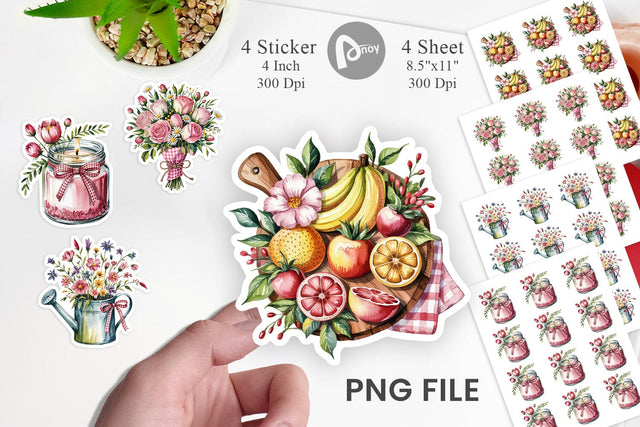 Pink Gingham Summer Florals Sticker Sublimation artnoy 