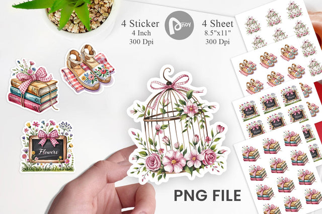 Pink Gingham Summer Florals Sticker Sublimation artnoy 