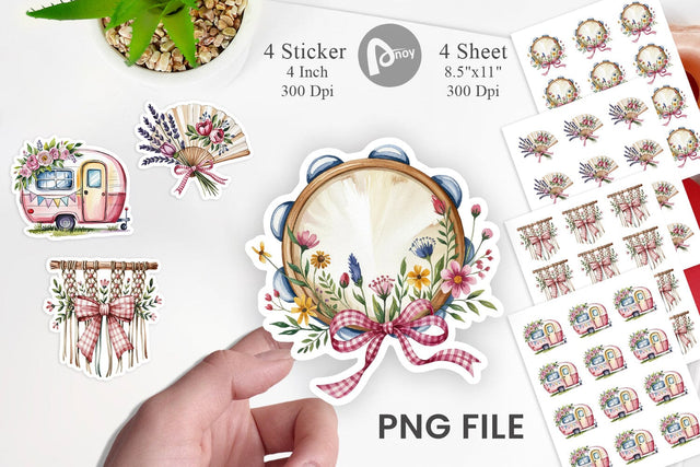 Pink Gingham Summer Florals Sticker Sublimation artnoy 