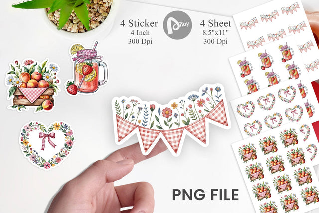 Pink Gingham Summer Florals Sticker Sublimation artnoy 