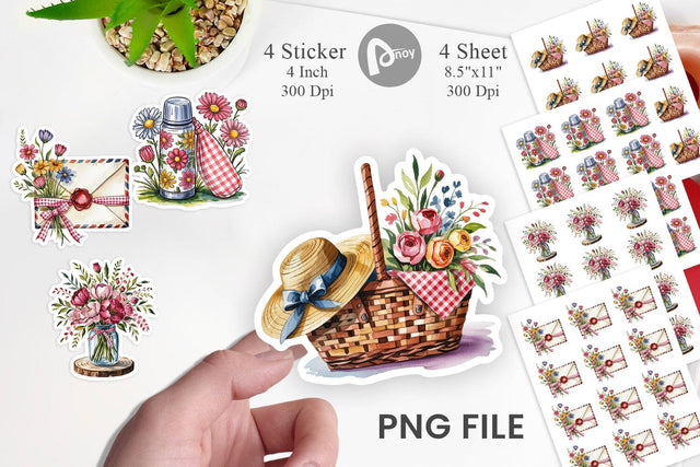 Pink Gingham Summer Florals Sticker Sublimation artnoy 