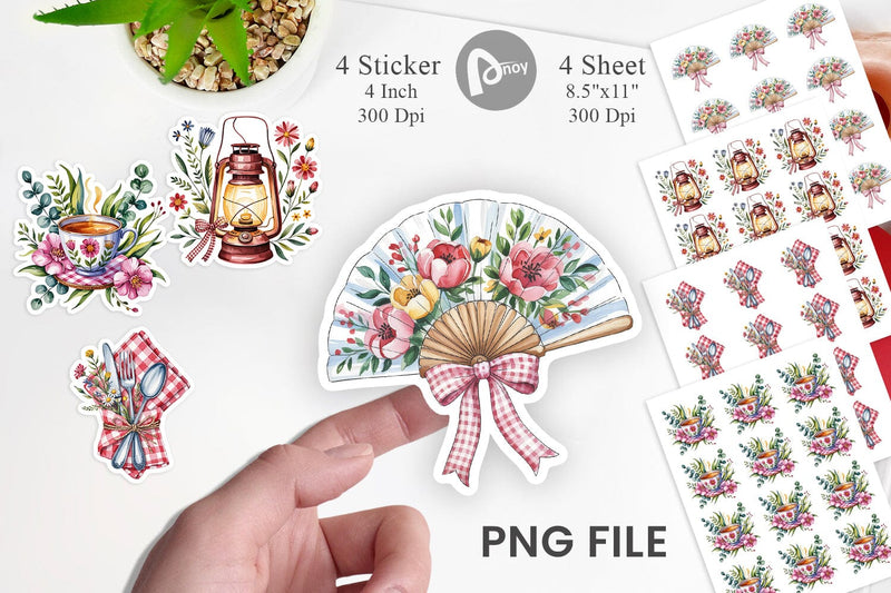 Pink Gingham Summer Florals Sticker Sublimation artnoy 