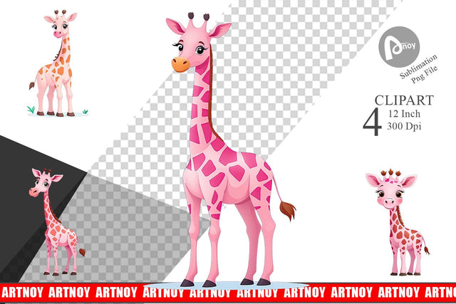 Pink Giraffe Valentine Clipart Sublimation artnoy 