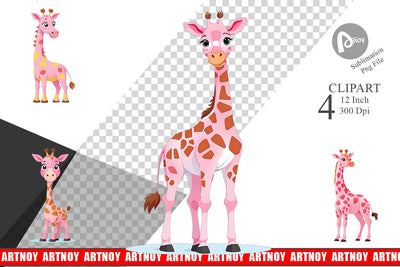 Pink Giraffe Valentine Clipart Sublimation artnoy 