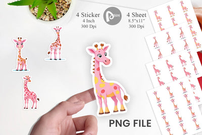 Pink Giraffe Valentine Sticker Sublimation artnoy 
