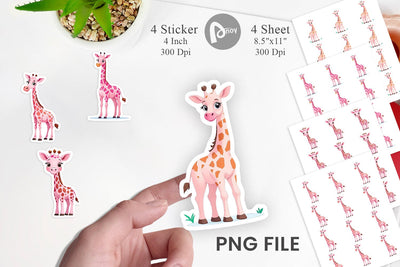 Pink Giraffe Valentine Sticker Sublimation artnoy 