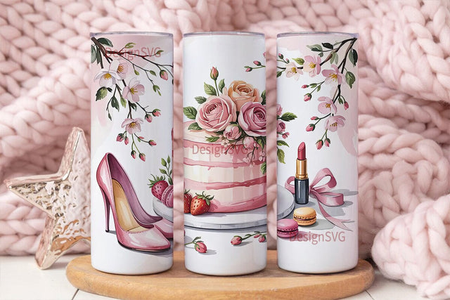 Pink Girly Watercolor 20oz Tumbler Wrap Sublimation DesignSVG 