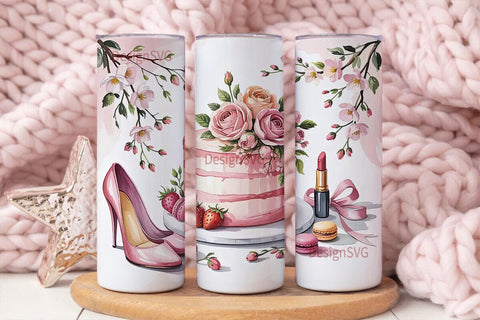 Pink Girly Watercolor 20oz Tumbler Wrap Sublimation DesignSVG 