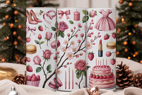 Pink Girly Watercolor 20oz Tumbler Wrap Sublimation DesignSVG 