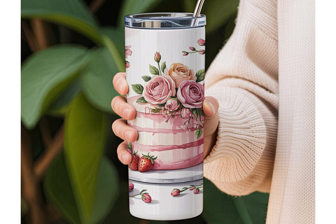 Pink Girly Watercolor 20oz Tumbler Wrap Sublimation DesignSVG 