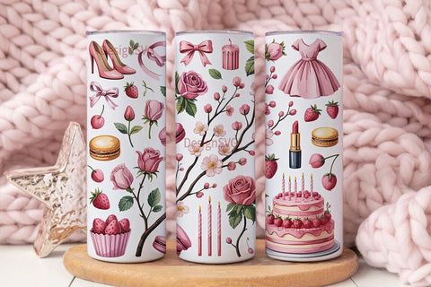 Pink Girly Watercolor 20oz Tumbler Wrap Sublimation DesignSVG 