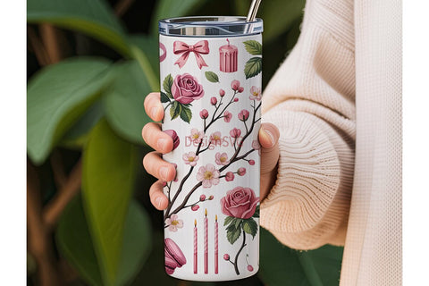 Pink Girly Watercolor 20oz Tumbler Wrap Sublimation DesignSVG 