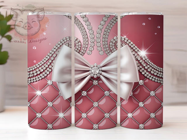 Pink Glam Diamond Bow Tumbler Wrap, Diamond Bow, Elegant Style, Sparkling Design, Chic Theme, Tumbler Wrap, Sublimation Design Sublimation Lara' s Designs 