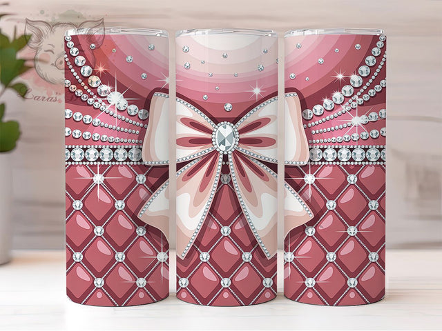 Pink Glam Diamond Bow Tumbler Wrap, Diamond Bow, Elegant Style, Sparkling Design, Chic Theme, Tumbler Wrap, Sublimation Design Sublimation Lara' s Designs 