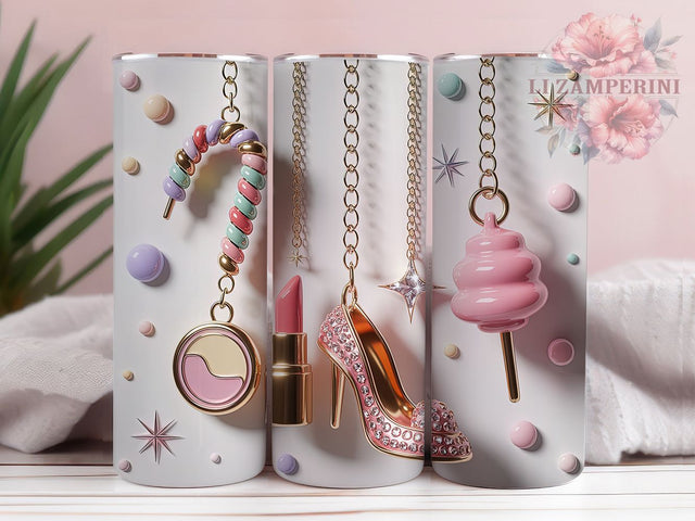Pink Glam Makeup Luxury 20oz Tumbler, Makeup Charm, Luxury Beauty, Fashion Display, Glamorous Design, 20oz Tumbler Wrap, Sublimation PNG Sublimation Li Zamperini 