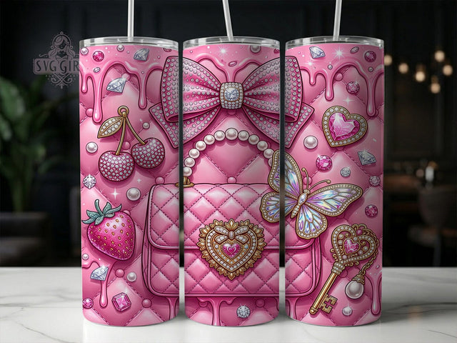 Pink Glam Purse Bow 20oz Tumbler, Pink Glam Bow, Glam Bow Tumbler, Pink Bow Tumbler, Luxury Bow Cup, Pink Diamond Bow, Coquette Bow PNG, 20oz Tumbler Wrap Sublimation SvggirlplusArt 