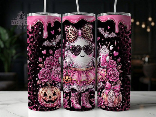 Pink Glam Rhinestone Ghost 20oz Tumbler, Pink Glam Rhinestone Ghost, 20oz Tumbler Wrap, Sublimation Design, Cute Halloween Art, Digital Download, Tumbler PNG, Glam Ghost Wrap Sublimation SvggirlplusArt 