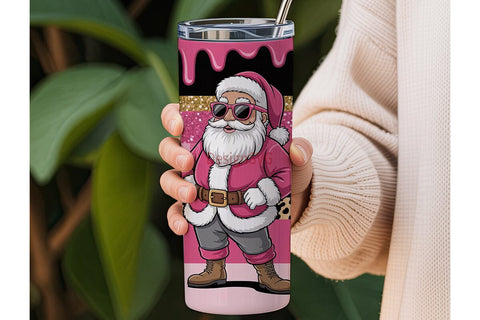Pink Glam Santa 20oz Tumbler Wrap Sublimation DesignSVG 