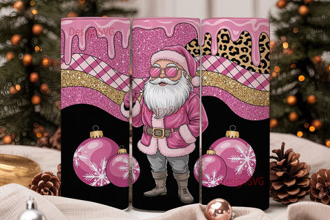 Pink Glam Santa 20oz Tumbler Wrap Sublimation DesignSVG 