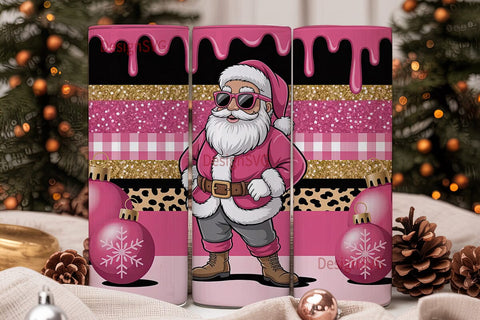 Pink Glam Santa 20oz Tumbler Wrap Sublimation DesignSVG 