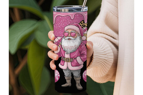 Pink Glam Santa 20oz Tumbler Wrap Sublimation DesignSVG 