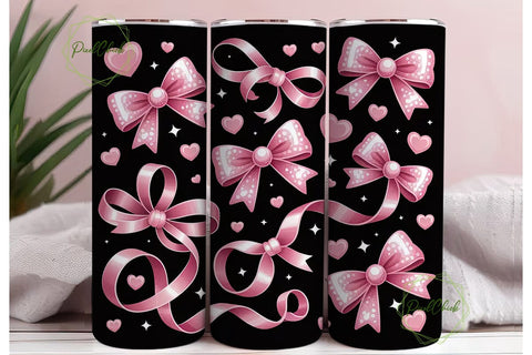 Pink Glitter Bow 20oz Tumbler Wrap Sublimation PixelChick 