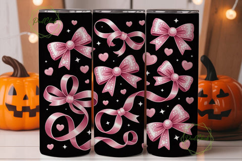 Pink Glitter Bow 20oz Tumbler Wrap Sublimation PixelChick 