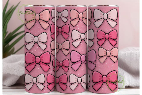 Pink Glitter Bows 20oz Tumbler Wrap Sublimation PixelChick 