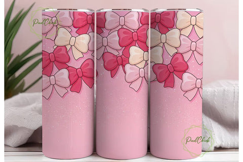 Pink Glitter Bows 20oz Tumbler Wrap Sublimation PixelChick 