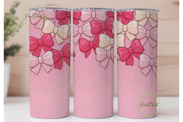 Pink Glitter Bows 20oz Tumbler Wrap Sublimation PixelChick 