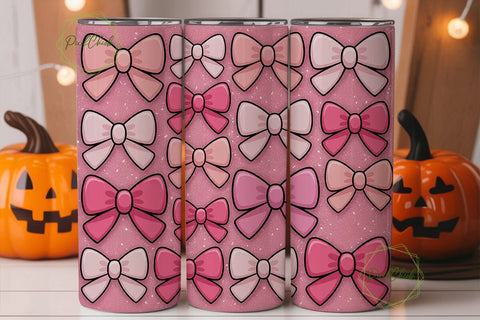Pink Glitter Bows 20oz Tumbler Wrap Sublimation PixelChick 