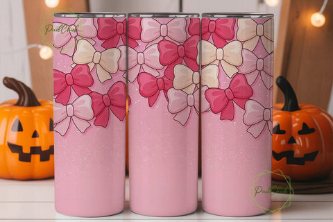 Pink Glitter Bows 20oz Tumbler Wrap Sublimation PixelChick 