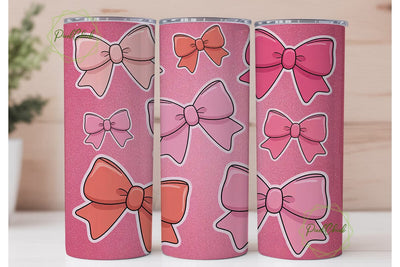 Pink Glitter Bows 20oz Tumbler Wrap Sublimation PixelChick 