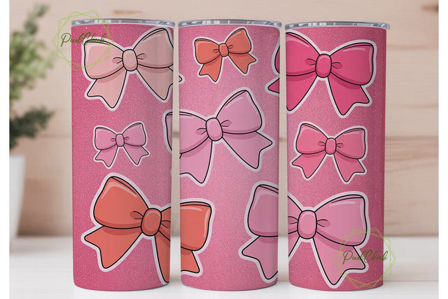 Pink Glitter Bows 20oz Tumbler Wrap Sublimation PixelChick 