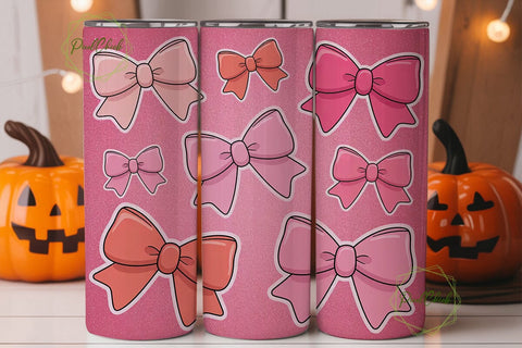 Pink Glitter Bows 20oz Tumbler Wrap Sublimation PixelChick 