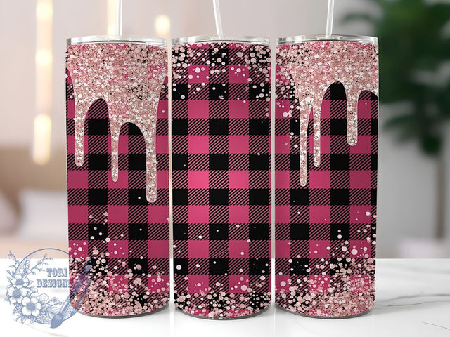 Pink Glitter Buffalo Plaid 20oz Tumbler, Buffalo Plaid, Christmas Tumbler, 20oz Tumbler, Sublimation Design, Holiday Decor, Winter Drinkware Sublimation ToriDesigns 