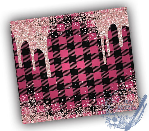 Pink Glitter Buffalo Plaid 20oz Tumbler, Buffalo Plaid, Christmas Tumbler, 20oz Tumbler, Sublimation Design, Holiday Decor, Winter Drinkware Sublimation ToriDesigns 